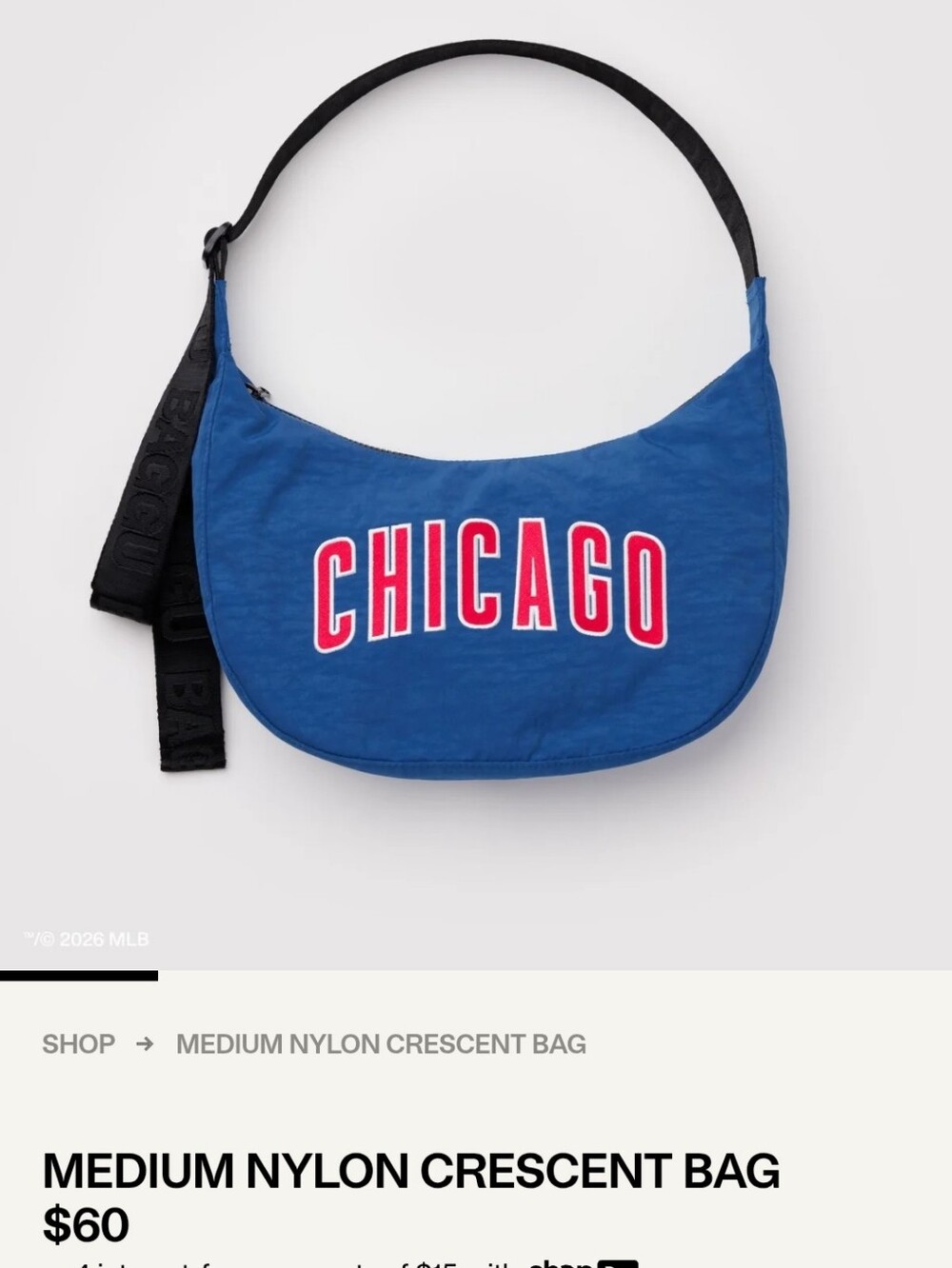 Chicago Cubs Medium Nylon Crescent Baggu Bag